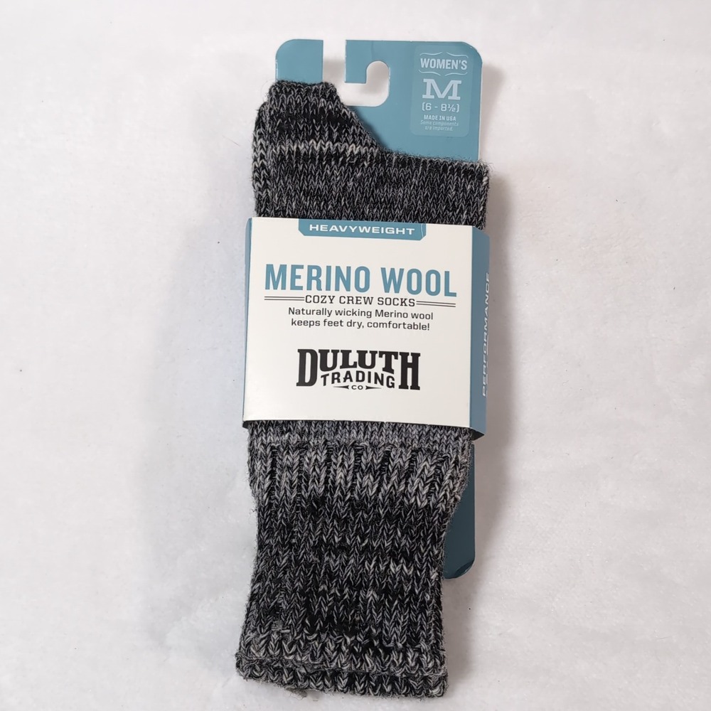 Duluth Trading Co Crew Socks Womens M Black Merino Wool Heavyweight 39701 NWT
